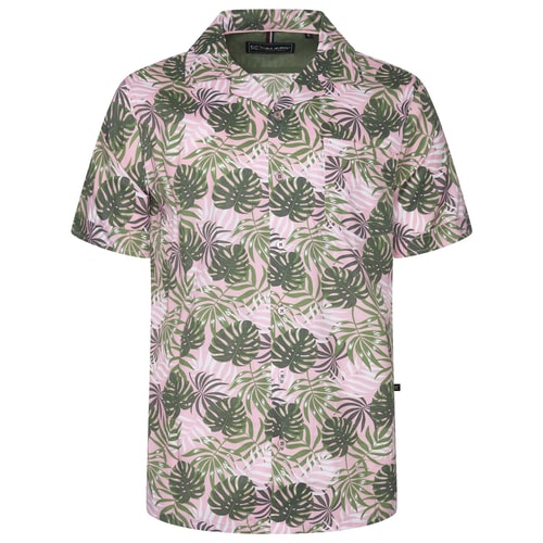 KAM Short Sleeve Leaf Print Hawaiian Shirt Pink